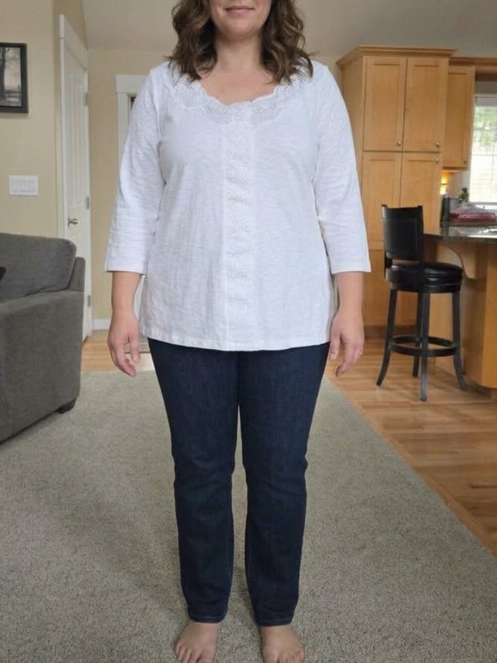 NWT Soft Surroundings sz Large 14/16 white lacey cotton top 3/4 sleeve